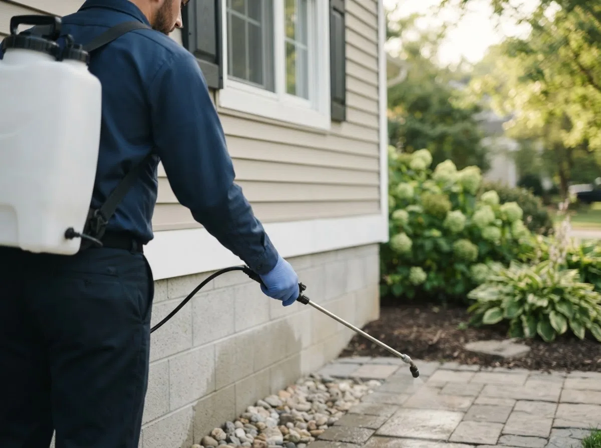 Pest control technician inspecting a home in New Mexico